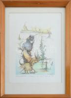 Egresi Zsuzsa (1954-): Kutyasétáltatás, 1991. Ceruza, papír, jelzett, üvegezett keretben, 17,5×13 cm