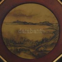 Pálffy Károly (1949-): Öböl. Olaj, farost. Jelzett a hátoldalán. Fakeretben. d: 15,5 cm