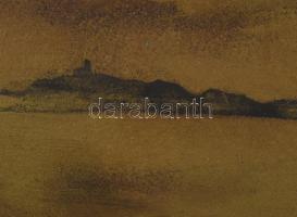 Pálffy Károly (1949-): Öböl. Olaj, farost. Jelzett a hátoldalán. Fakeretben. d: 15,5 cm