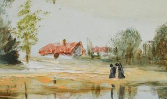 Gallyas Mária (?-): Táj. Olaj, farost, jelzett, fakeretben, 13×18 cm