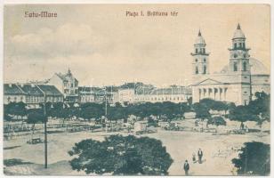 1928 Szatmárnémeti, Szatmár, Satu Mare; Piata I. Bratianu / I. Bratianu tér, üzletek, piac / square, shops, market (EB)