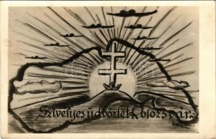 Kolozsvár, Cluj; Szívélyes üdvözlet Kolozsvárról, irredenta propaganda / entry of the Hungarian troops era irredenta propaganda. photo + "1940 Kolozsvár visszatért" So. Stpl. (fl)