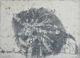 Lenkey Zoltán (1936-1983): Ősz, rézkarc, papír, jelzett, számozott (50/41), üvegezett fakeretben, hátoldali üveg repedt, 11,5×15 cm