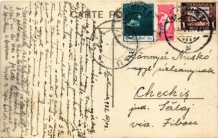 1932 Szatmárnémeti, Szatmár, Satu Mare; Városi Pannonia szálloda park részlettel, üzletek, Fortuna b...