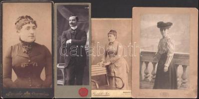 cca 1880-1910 Vegyes keményhátú fotó tétel, sérülésekkel, aradi, budapesti, abbáziai, stb. műtermekb...
