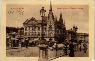 1910 Kolozsvár, Cluj; Széki palota a Szamos híddal, gyógyszertár, piac, üzletek / palace, Somes bridge, pharmacy, market, shops (EK)