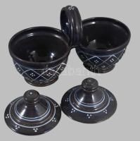 Jelzett mázas kerámia fedeles sótartó, 25x15 cm