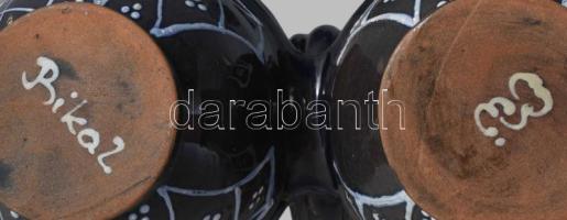 Jelzett mázas kerámia fedeles sótartó, 25x15 cm