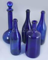 5 darab királykék díszüveg, közte jelzett, m: 35 cm alatt