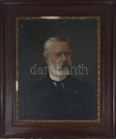 Olvashatatlan jelzéssel, XIX. sz. második fele: Koller Károly (1838-1889) tanár fényképész, festőművész egy családtagjának portréja. Olaj, vászon. Sérült. Dekoratív, sérült fakeretben, 66x53 cm.