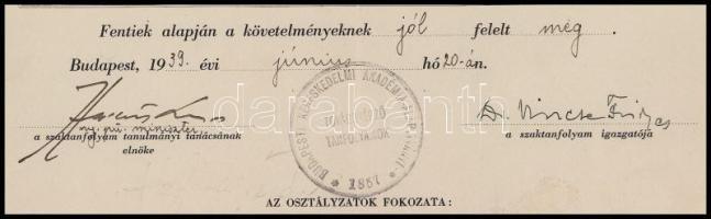1939 Bp., Hegedüs Lóránt (1872-1943) gazdaságpolitikus, volt pénzügyminiszter (1920-1921) autográf a...