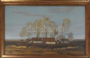 Ugocsai Antal (1942-): Alföldi részlet. Olaj, farost, jelezve jobbra középen, 40×70 cm. Üvegezett fakeretben.