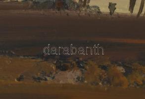 Ugocsai Antal (1942-): Alföldi részlet. Olaj, farost, jelezve jobbra középen, 40×70 cm. Üvegezett fa...