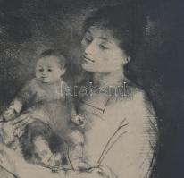 Szász Endre (1926-2003): Anya gyermekével. Rézkarc, papír, jelzett, üvegezett fakeretben, 19,5×29 cm