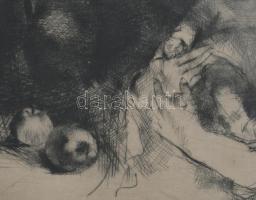 Szász Endre (1926-2003): Anya gyermekével. Rézkarc, papír, jelzett, üvegezett fakeretben, 19,5×29 cm