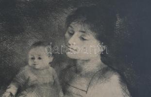Szász Endre (1926-2003): Anya gyermekével. Rézkarc, papír, jelzett, üvegezett fakeretben, 19,5×29 cm