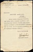 1924 Bp., Almásy László (1869-1936) politikus, jogász, a képviselőház elnöke autográf aláírása a Keresztény Kisgazda-, Földmíves- és Polgári Párt (Egységes Párt) fejléces levélpapírjára írt, gépelt levelén, kissé sérült lapszélekkel