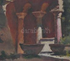 Jelzés nélkül, feltehetően XIX. sz. vége/XX. sz. eleje: Napos udvar. Olaj, fa. Dekoratív, üvegezett ...