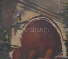 Jelzés nélkül, feltehetően XIX. sz. vége/XX. sz. eleje: Napos udvar. Olaj, fa. Dekoratív, üvegezett ...