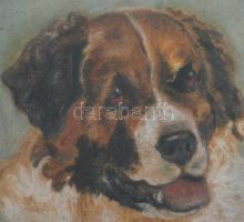 Olvashatatlan jelzéssel: Kutya portré. Olaj, karton. Dekoratív, üvegezett fakeretben, 18×15 cm