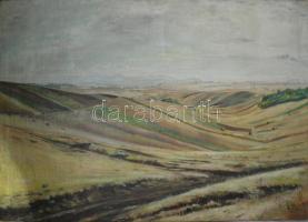 Kapussy György (1903-1986): Dombos táj, 1949. Olaj, vászon. Jelzett. 87,5x125 cm. IZÁRÓLAG SZEMÉLYES ÁTVÉTEL, NEM POSTÁZZUK! / ONLY PERSONAL COLLECTION AT OUR OFFICE!