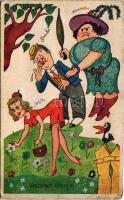 Veszélyes ellenfél / Hungarian humour art postcard (fa)
