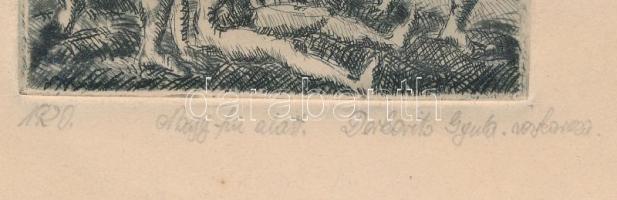 Derkovits Gyula (1894-1934): Nagy fa alatt, 1920. Rézkarc, papír, jelzett. Hátoldalán özvegye autogr...