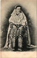 Romanca / Romanian folklore, woman in traditional costumes. Stengel &amp; Co. (EB)