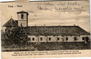 Tövis, Teius; Hunyadi János korabeli római katolikus templom a Pálos szerzetes korabeli papilakkal (javítás alatt) / Catholic church (lyuk / pinhole)