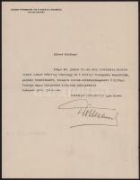1924 Bp., poprádvölgyi Döller Antal (1879-1959) királyi tanácsos, József főherceg udvari titkára autográf aláírásával ellátott, gépelt levele, fejléces levélpapíron