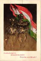 1947 Szabadságért, demokráciáért tarts velünk! Partizánbarátok Szövetsége kiadása / Hungarian partisan propaganda postcard + "1848-1947 III. 15. Szabadság Kiállítás Partizán Barátok" So. Stpl.