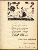 1925-1928 Régi emlékkönyv bejegyzésekkel, rajzokkal