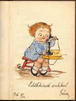 1925-1928 Régi emlékkönyv bejegyzésekkel, rajzokkal