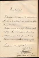 1922-1936 Régi emlékkönyv, Losoncon és Budapesten kelt bejegyzésekkel, rajzokkal, lapszéli ázásnyomo...