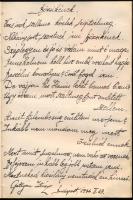 1922-1936 Régi emlékkönyv, Losoncon és Budapesten kelt bejegyzésekkel, rajzokkal, lapszéli ázásnyomo...