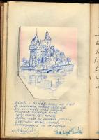 1930-1968 Emlékkönyv sok bejegyzéssel és rajzzal, köztük P. Tátrai Gyula (1914-1975) pap, ferences s...