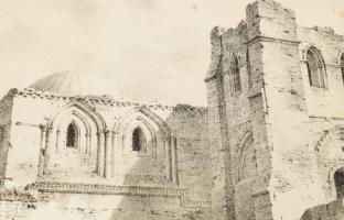 Louis Daguerre (1787-1851): A jeruzsálemi Szent Sír kápolna. Litográfia. Jelzett. 26x22 cm Lapméret ...