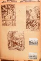 Régi újságkivágások, fekete-fehér és színes illusztrációk, albumba beragasztva, helyenként sérült la...