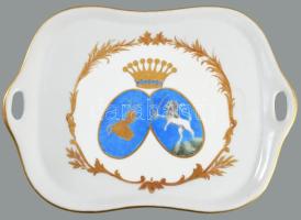 Levéltartó tálca. cca 19. sz., magyar vagy osztrák, kilenc gombos grófi koronás címer ábrázolással, ...