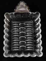 Üveg tálka ezüst (Ag) rátéttel, német hold korona jelzéssel, 15x9,5 cm