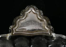 Üveg tálka ezüst (Ag) rátéttel, német hold korona jelzéssel, 15x9,5 cm