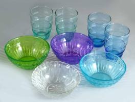 4 darab retro színes pohár m: 10,5 cm + 4 darab tálka d: 14 cm