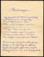 1920 Pozsony, Vermes István által Vermes Rózsikának Dunaszerdahelyre küldött levél, amely a pozsonyi börtönben való fogságáról beszámoló ,,Rabságom..." című versét tartalmazza. 1920 januárjában, 5 hónappal a trianoni békeszerződés megkötése előtt a már Csehszlovákia ellenőrzése alatt álló Pozsonyban számos magyar politikai fogoly raboskodott; feltehetőleg Vermes István, aki a szóban forgó versében beszámol a fogsággal járó lelki gyötrelmekről, is egy volt ezen politikai foglyok közül. Két beírt oldal, eredeti borítékkal. (A tételhez mellékelve egy részletesebb, A4-es oldal terjedelmű elemzés is.)