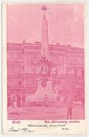 1902 Arad, Szentháromság-szobor, 1848-49-es Múzeum, színházi étterem / Trinity statue, restaurant, museum (fl)