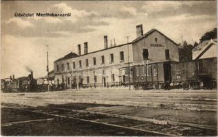 Mezőlaborc, Medzilaborce; vasútállomás, gőzmozdony, vonat / railway station, locomotive, train (EK)