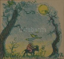 Oskar Laske (1874-1951): Menekülés Egyiptomba. Litográfia, papír, jelzett a litográfián, üvegezett fakeretben, 9,5x9,5 cm