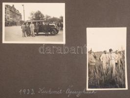 1934 Családi fotóalbum kb 70 db fotóval, Kecskemét, Szeged, Szentes városképek, stb feliratozott albumban