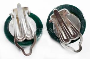 Ezüst (Ag) klipsz fülbevaló pár, malachittal, jelzett, bruttó 10,6g