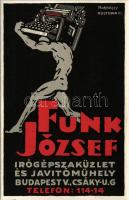 Budapest V. Funk József írógépszaküzlet és javítóműhely reklámja. Csáky utca 6. Kultúra r.t. / Hungarian typewriter shop advertisement s: Matskássy