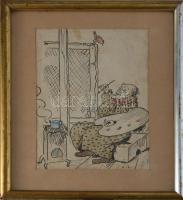 Oskar Laske (1874-1951): Festő a műtermében. Akvarell, tus, papír, jelzett, kissé foltos, lapszéli s...